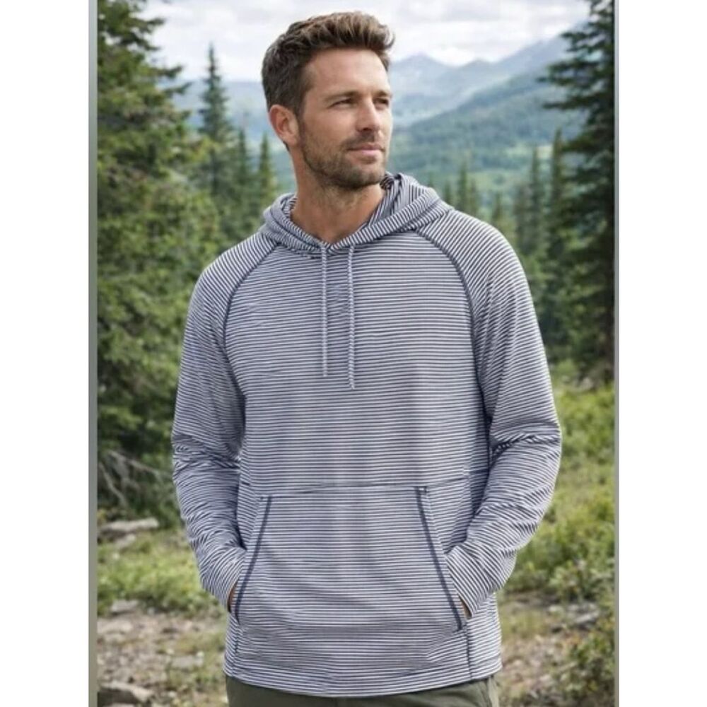 Rhone Seersucker Camp Hoodie Blue White Stripe Large NWT
